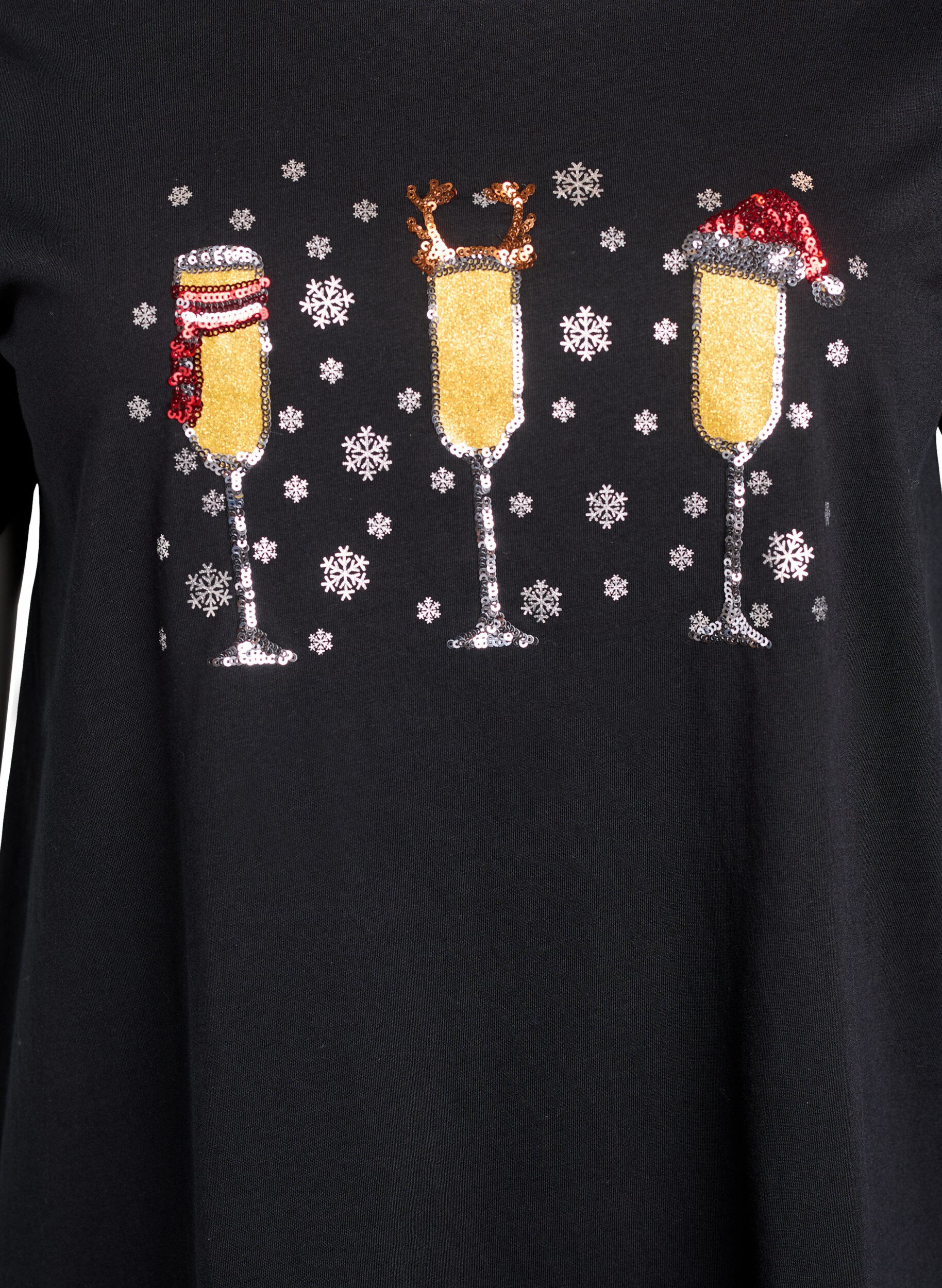 Zizzi T-shirt de No&euml;l en coton bio, Noir, Packshot image number 2