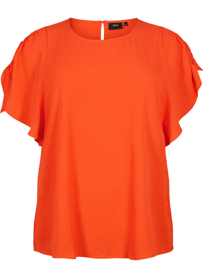 Blouse à manches courtes avec des plis., Orange.com, Packshot image number 0