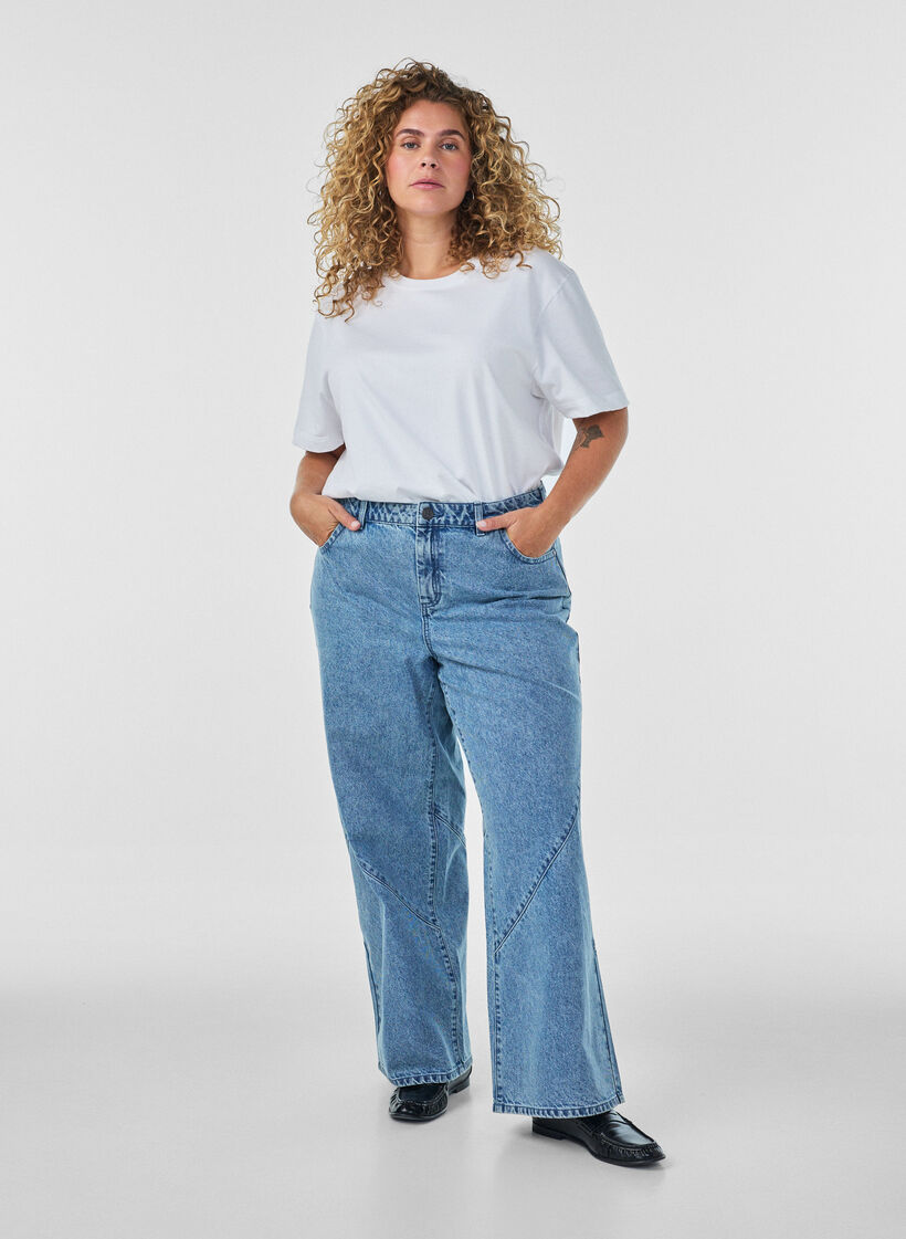 Jean coupe ample avec coutures apparentes, Bleu Clair, Model image number 0