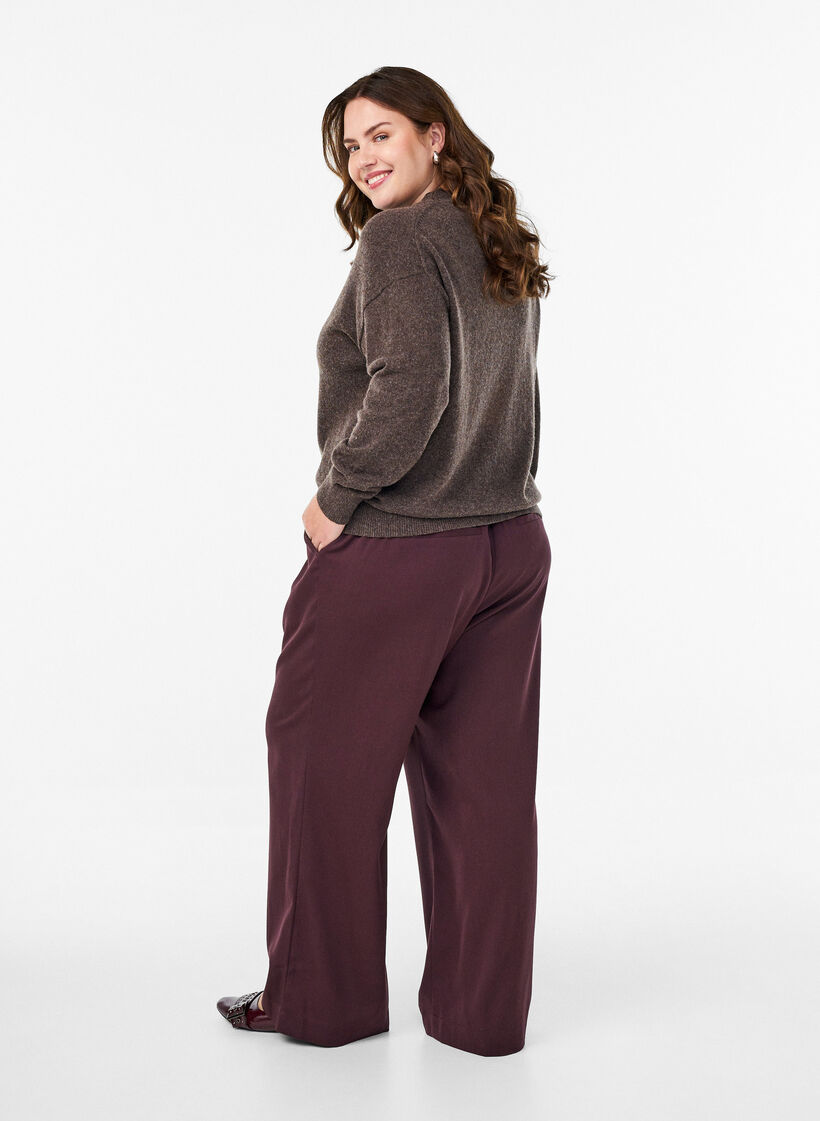 Pantalon coupe ample taille haute, Bordeaux foncé, Model image number 1