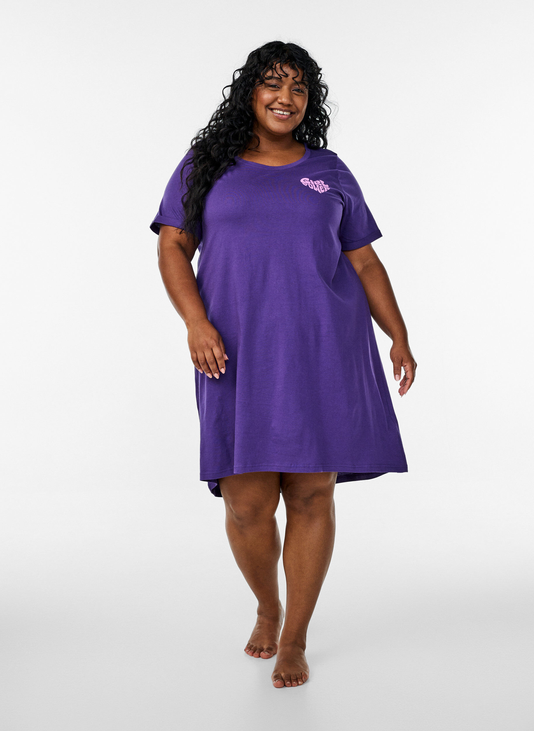 ZizziChemise de nuit &agrave; manches courtes en coton biologique, Violet, Model image number 1