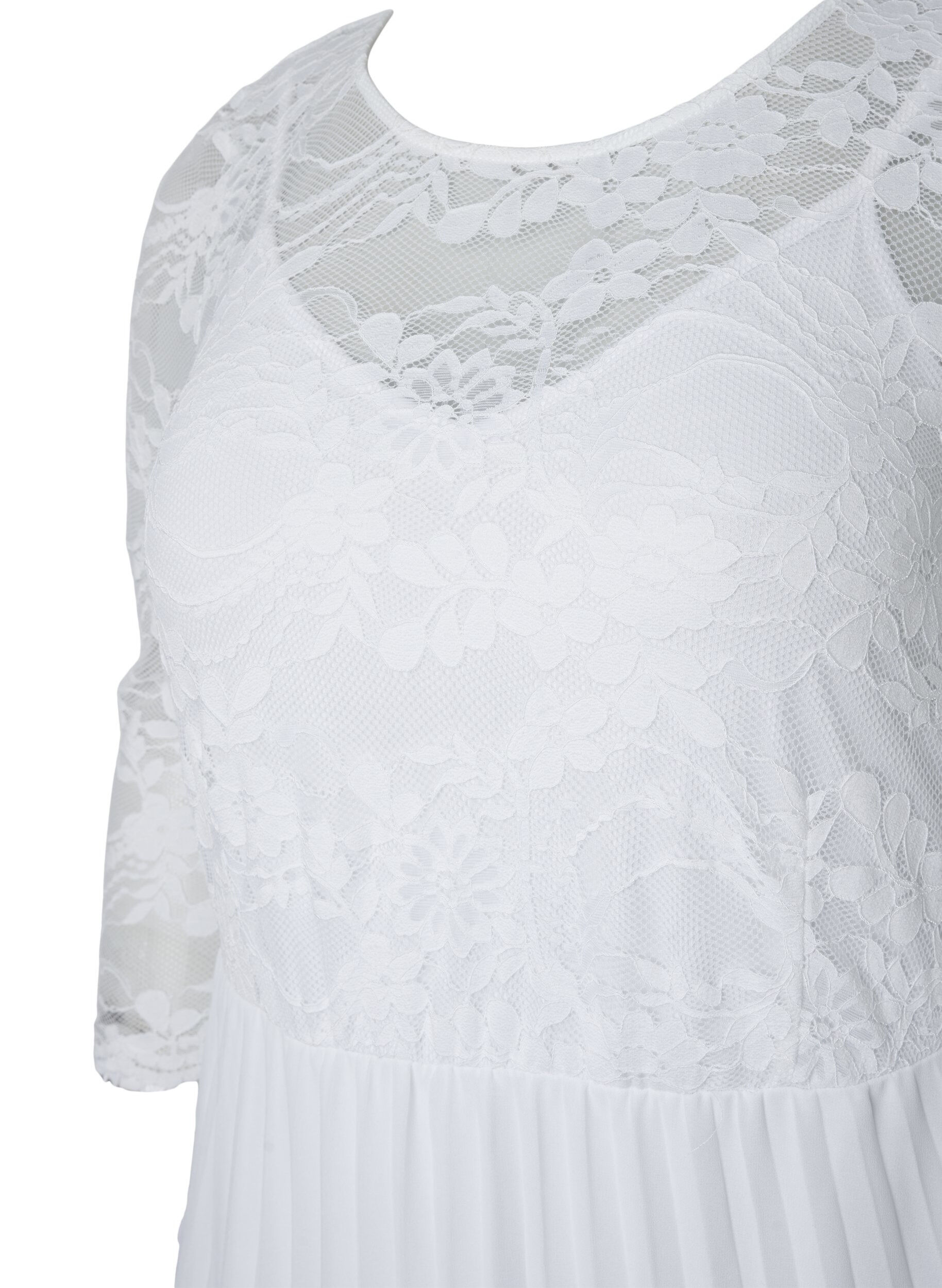 Zizzi Robe pliss&eacute;e avec dentelle et manches 3/4, Bright White, Packshot image number 2