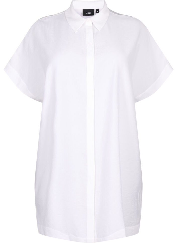 Chemise longue en viscose à manches courtes, Bright White, Packshot image number 0