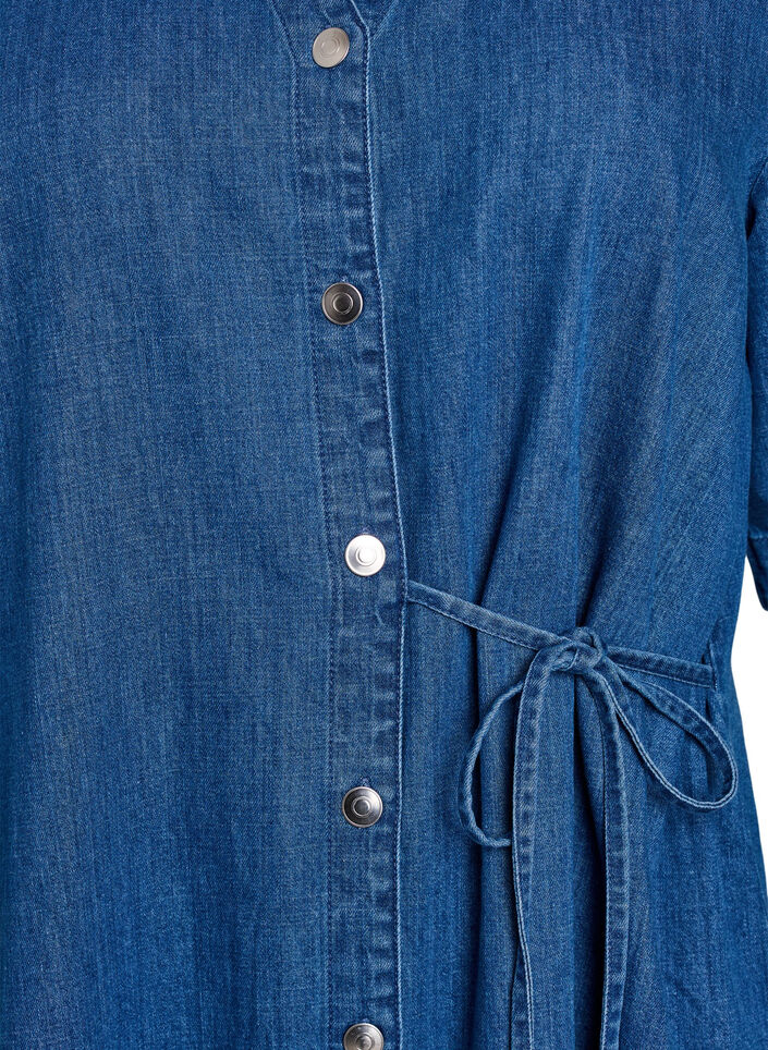 Robe en jean avec boutons et lien &agrave; nouer, Bleu, Packshot