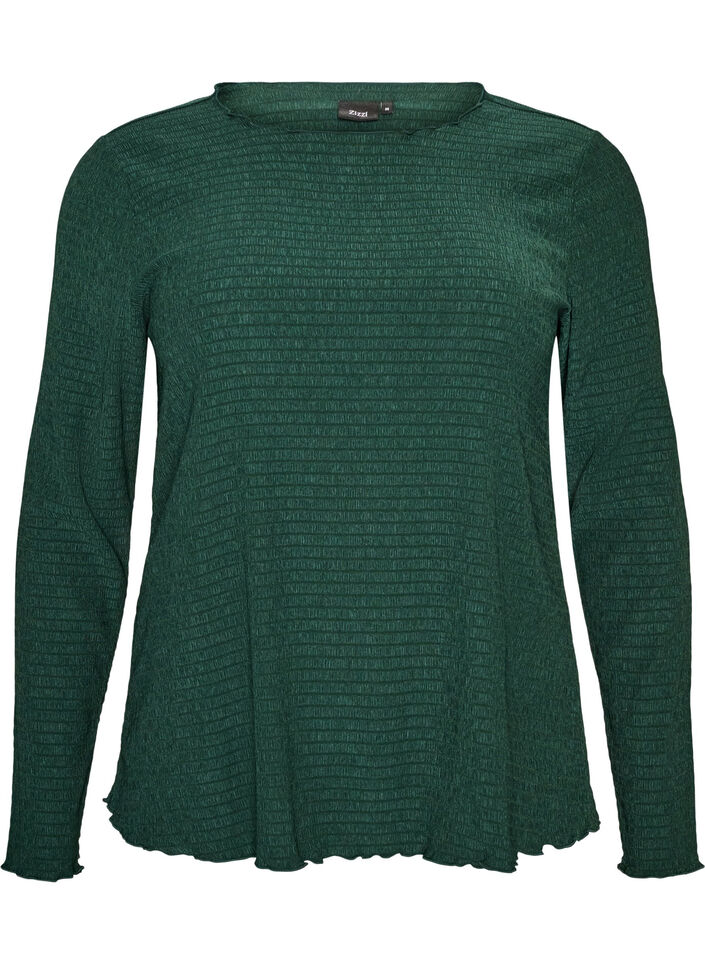 Blouse textur&eacute;e avec bords ondul&eacute;s, Vert fonc&eacute;, Packshot image number 0