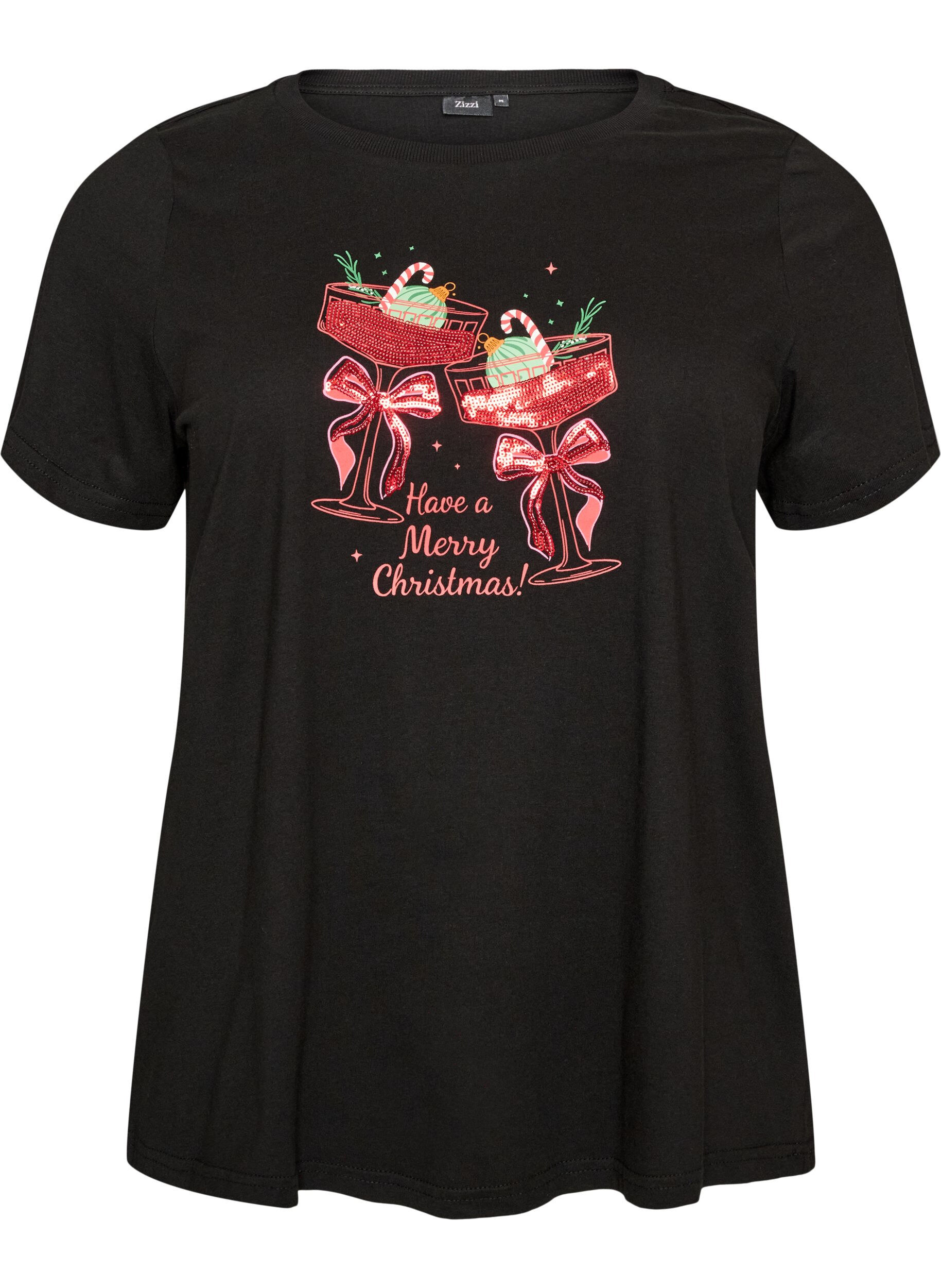 ZizziT-shirt de No&euml;l en coton bio, Noir, Packshot image number 0