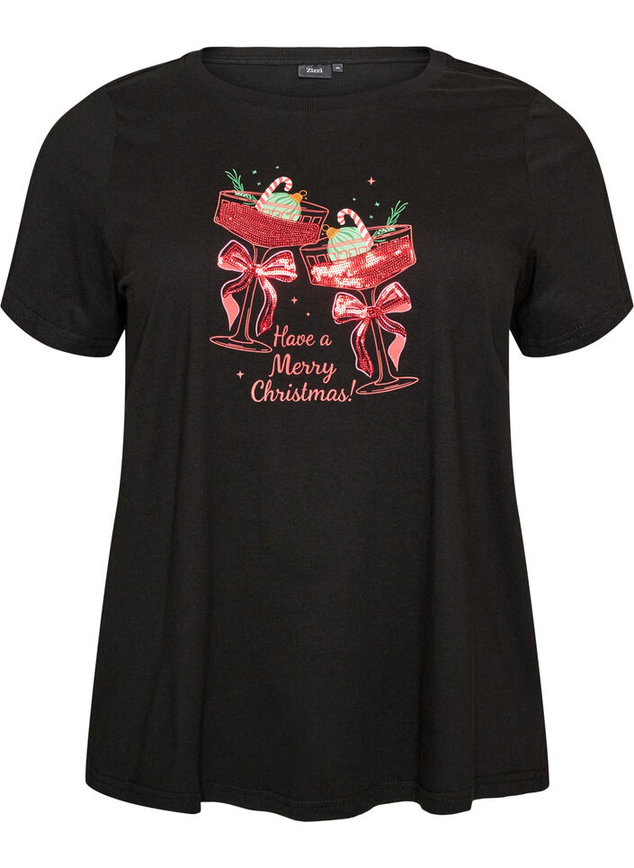 T-shirt de No&euml;l en coton bio, Noir, Packshot image number 0
