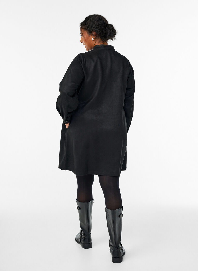 Longue chemise en faux suède avec fermeture éclair, Noir, Model image number 2