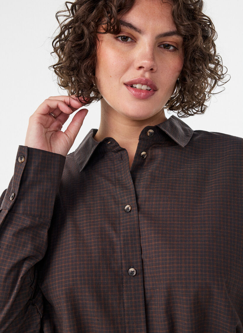 Chemise en coton &agrave; carreaux, Marron, Model image number 3