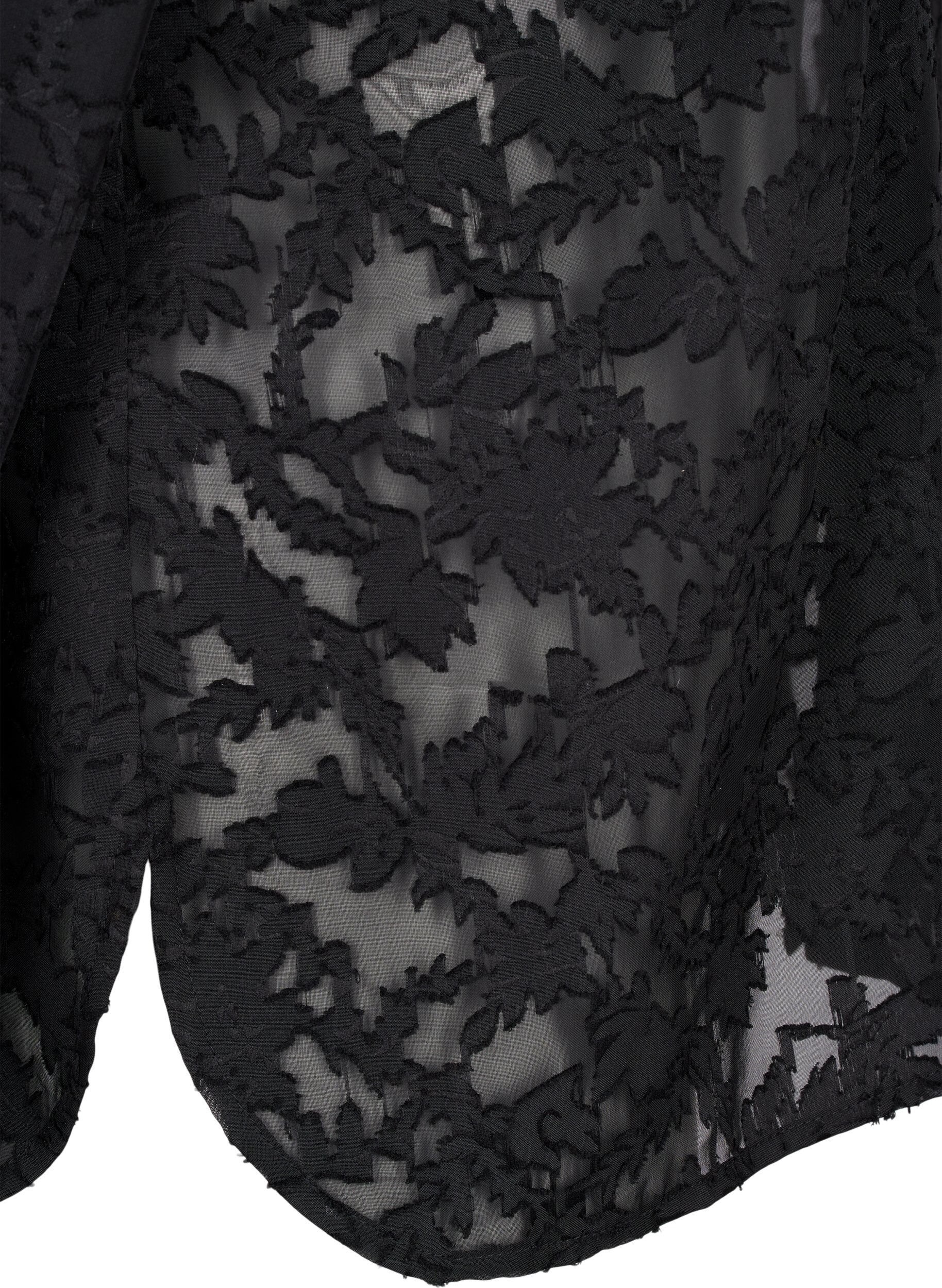 Zizzi Une chemise en maille jacquard avec boutons, Black, Packshot image number 3