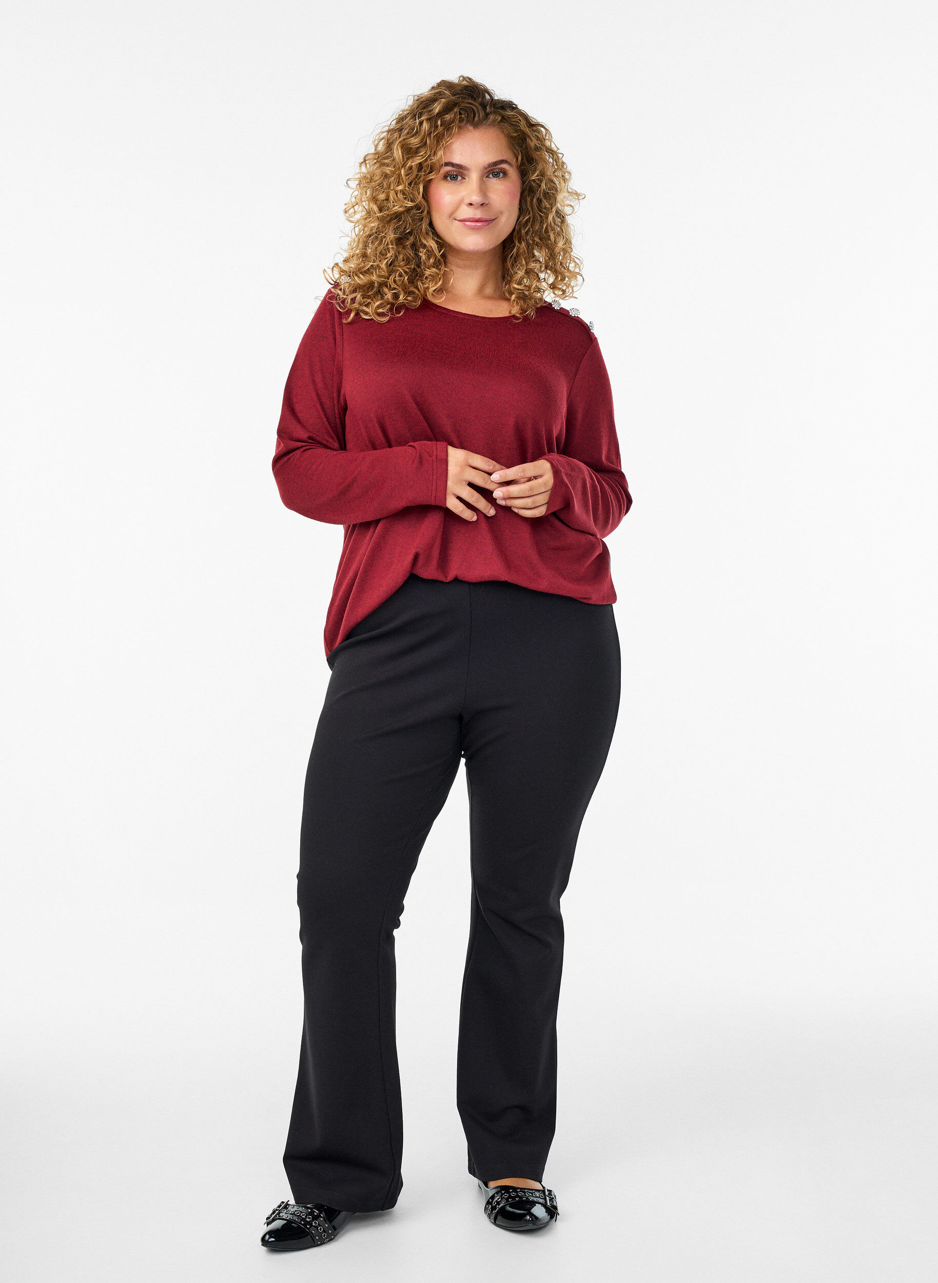 Zizzi Chemisier avec boutons d&eacute;coratifs, Bordeaux, Model image number 1