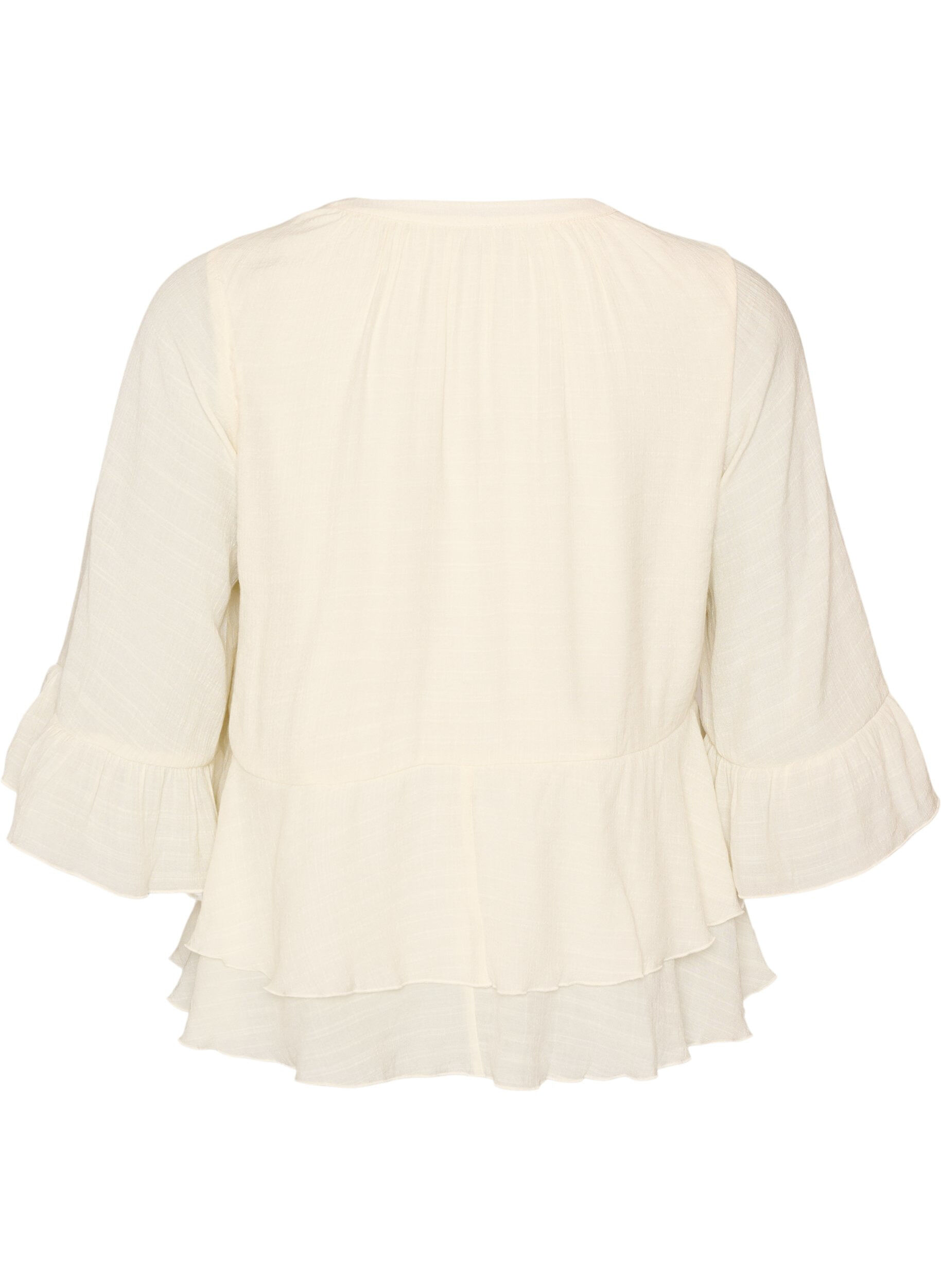 ZizziBlouse &agrave; manches 3/4 et volants, Vanille, Packshot image number 1