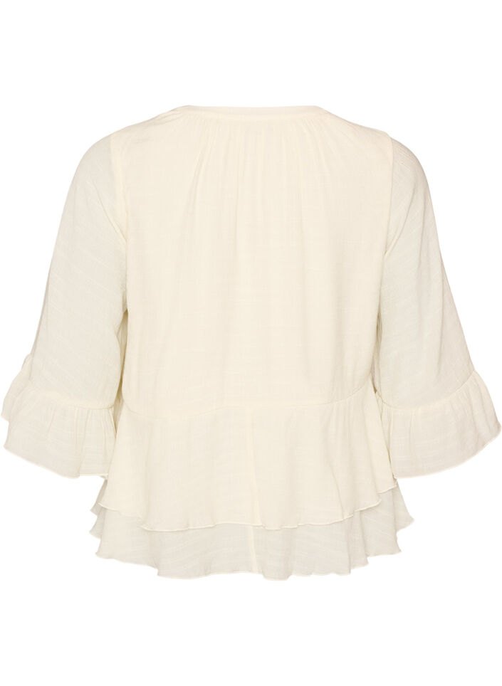 Blouse &agrave; manches 3/4 et volants, Vanille, Packshot image number 1