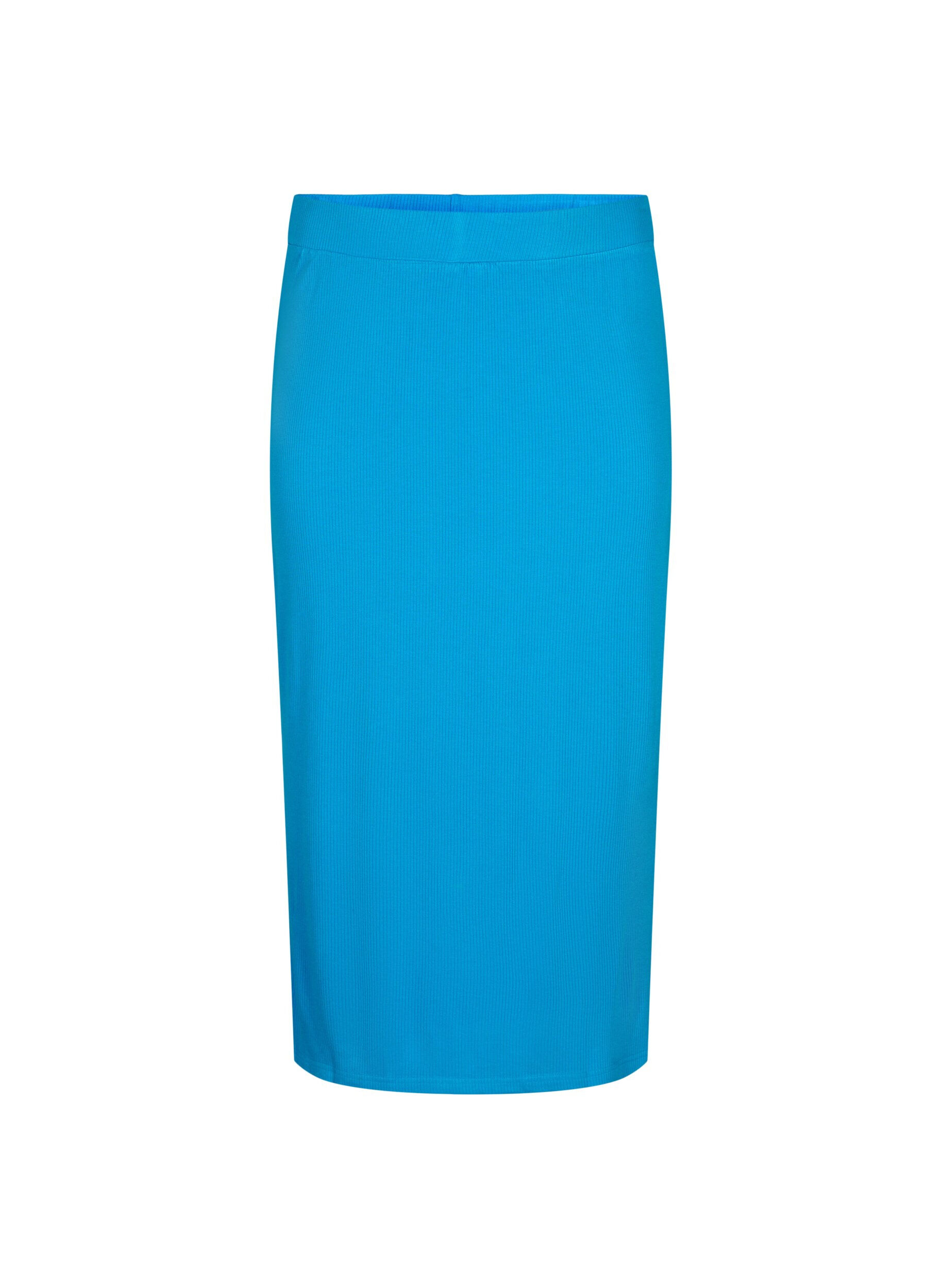 Zizzi Jupe midi moulante en viscose, Ibiza Blue, Packshot image number 0