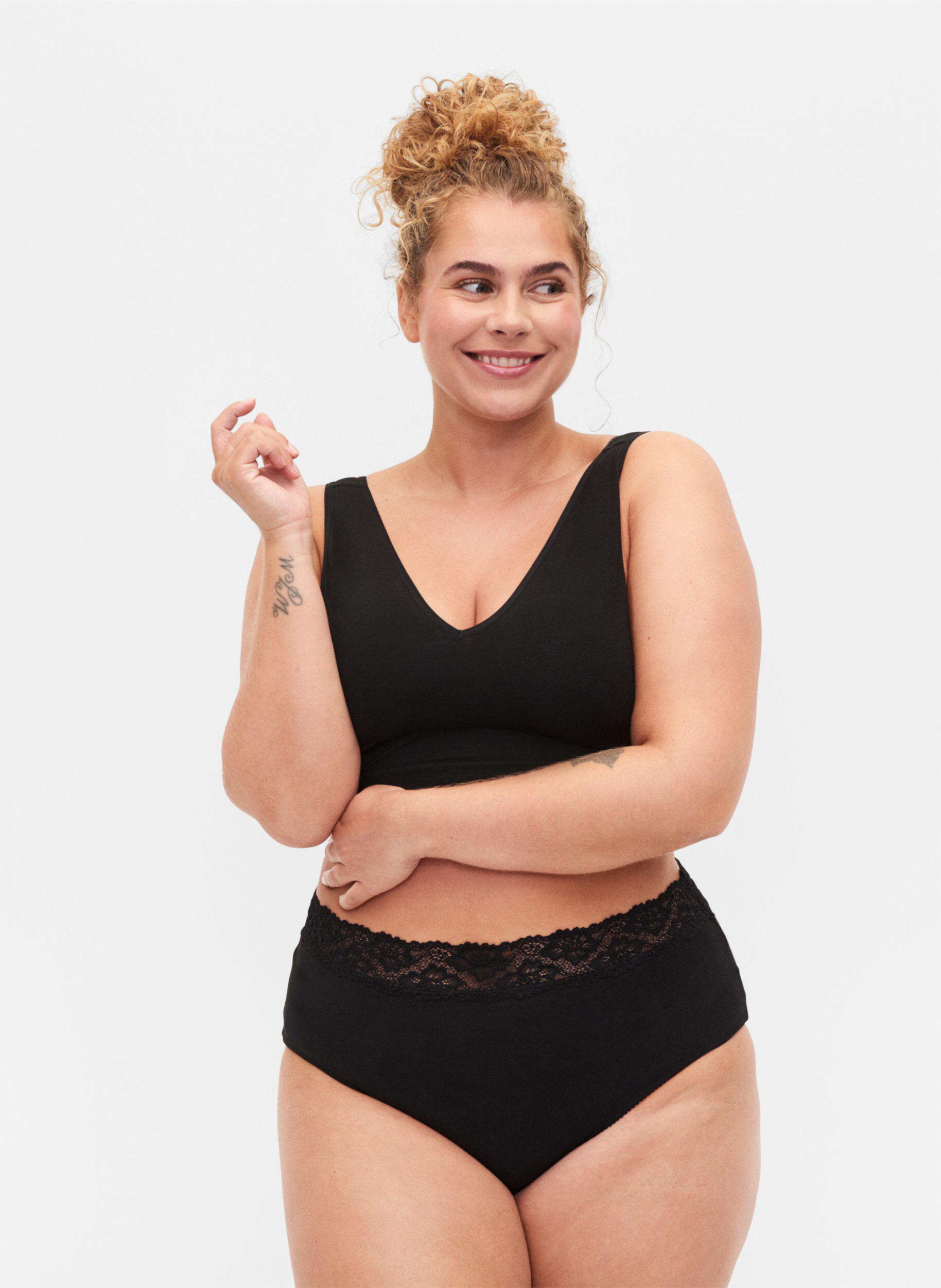 Culotte en coton avec dentelle (2-pack), Noir, Model