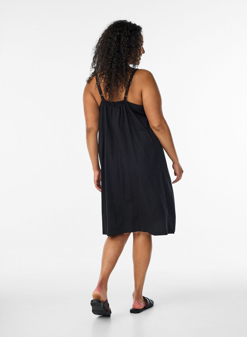 Robe &agrave; bretelles midi en coton bio, Noir, Model image number 2