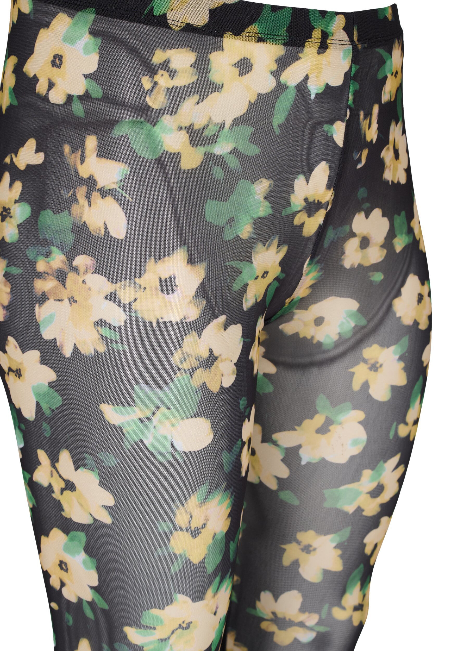 Zizzi Leggings en mesh avec imprim&eacute; floral, Yellow Green AOP, Packshot image number 2