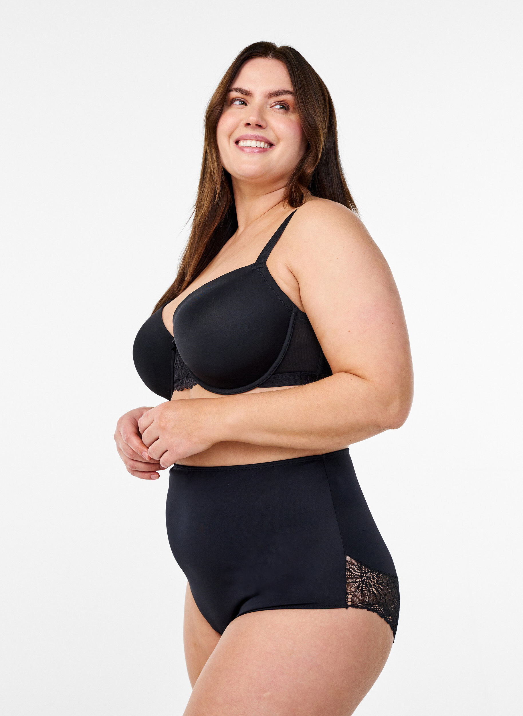 Culotte taille haute sculptante en microfibre, Noir, Model