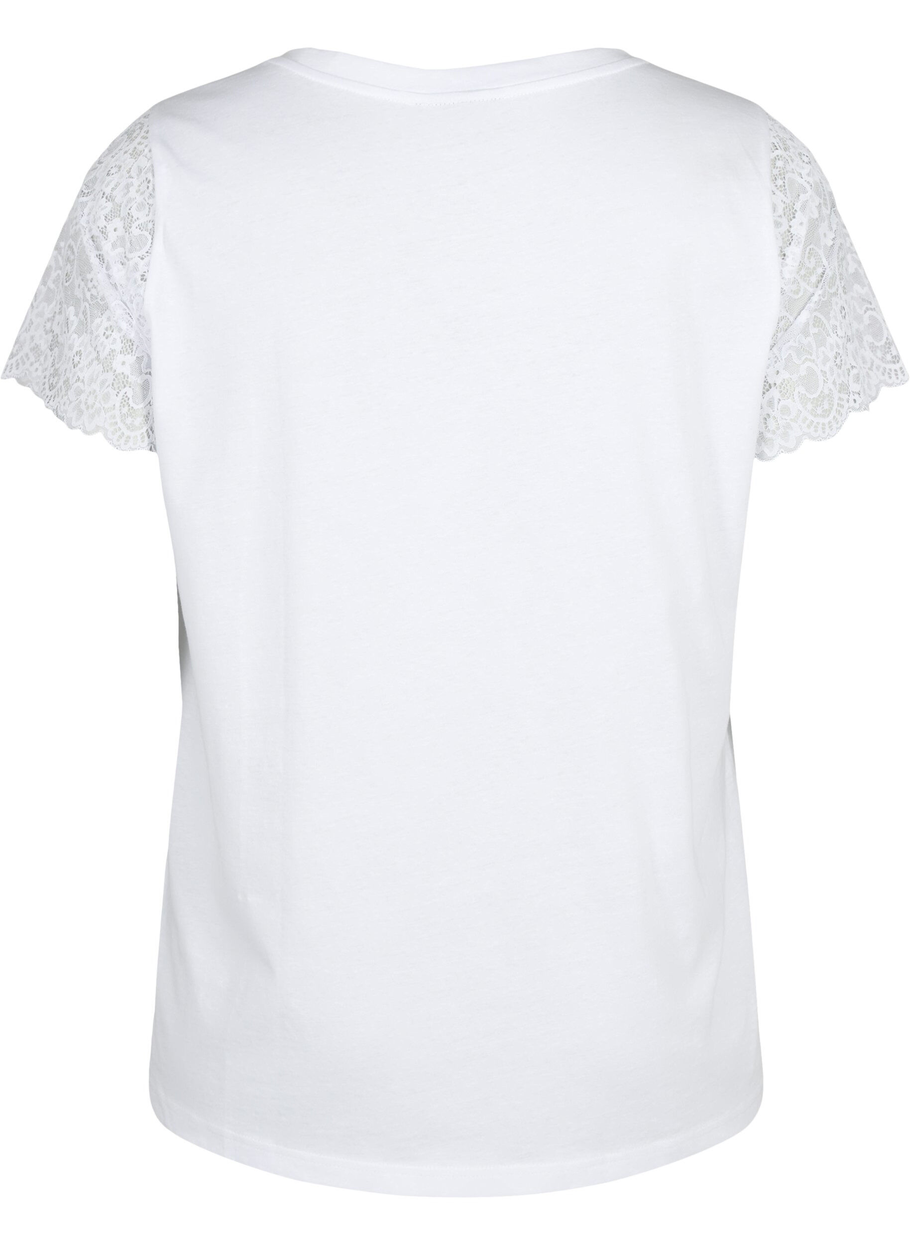 Zizzi T-shirt en coton avec manches courtes en dentelle, Blanc, Packshot image number 1