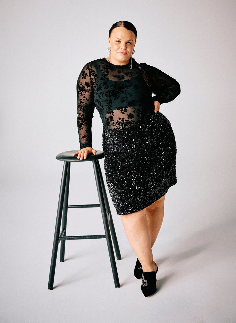 Blouse en maille à motif floral, Noir, Image image number 0