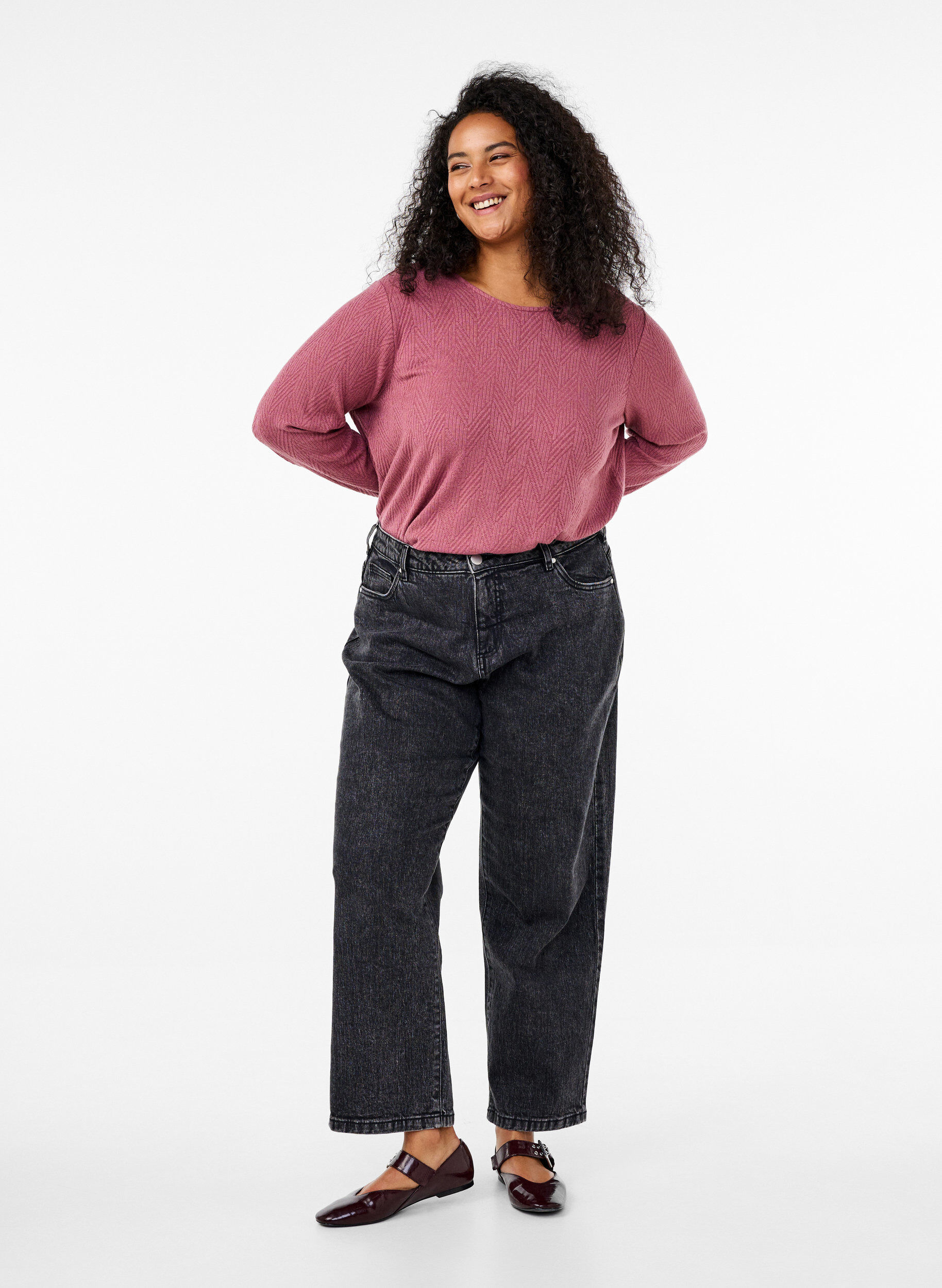 Zizzi Chemisier &agrave; motifs et manches longues, Marron, Model image number 1