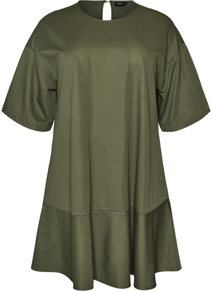 Robe courte ample avec ourlet &agrave; volants, Vert, Packshot image number 0