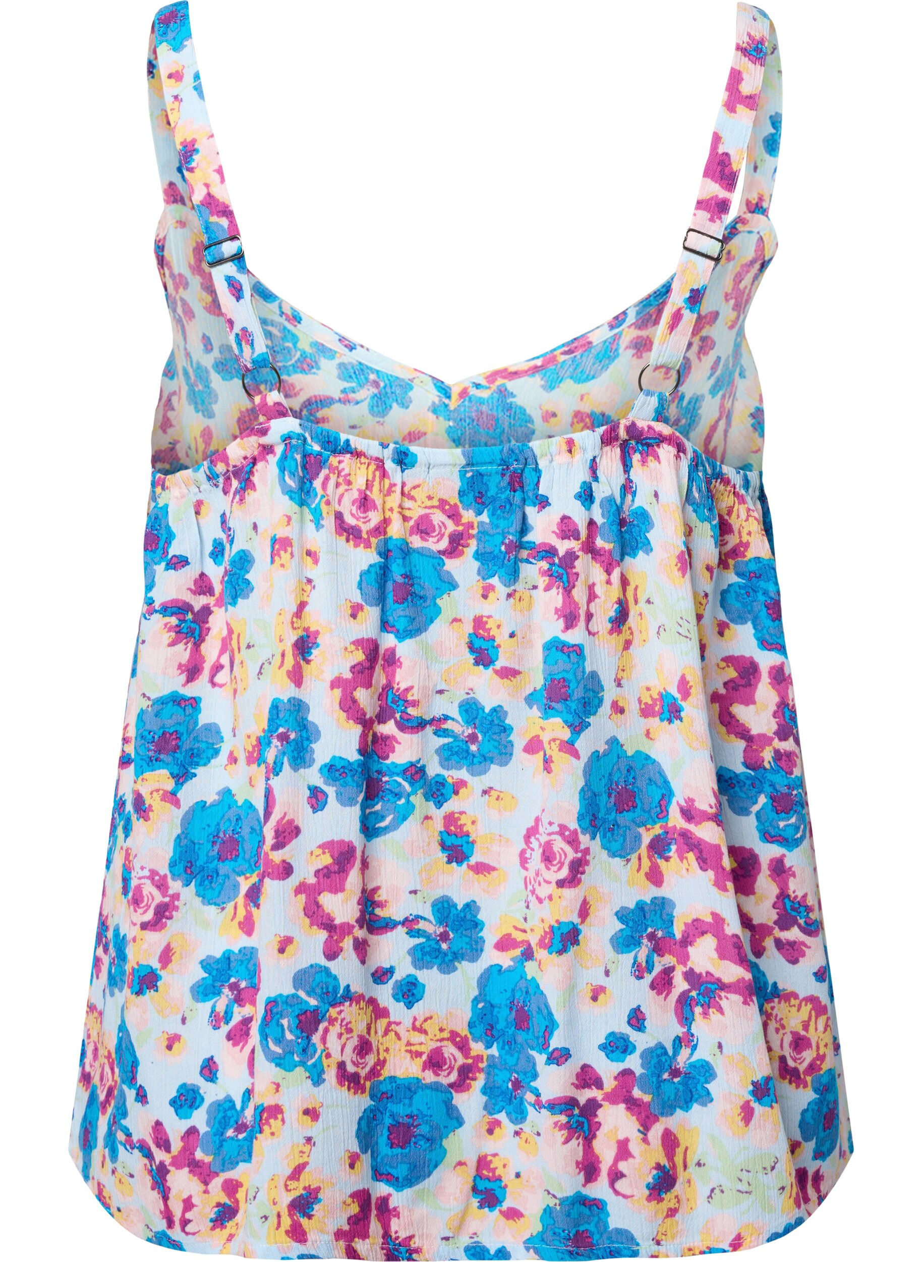 Zizzi Top &agrave; bretelles fleuri en viscose, Multi Flower AOP, Packshot image number 1