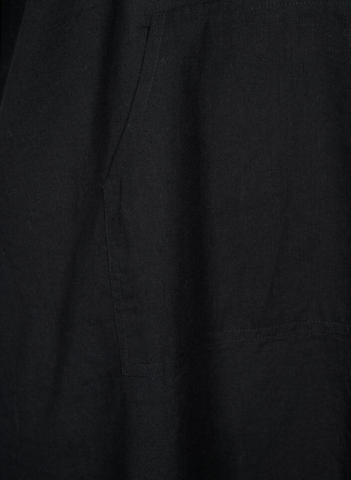 Robe à capuche en coton mélangé et lin, Black, Packshot image number 3