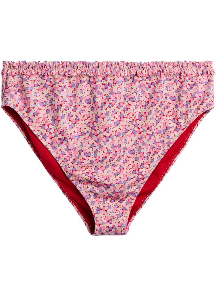 Bas de bikini tai à imprimé floral avec bord froncé, Rose, Packshot image number 0