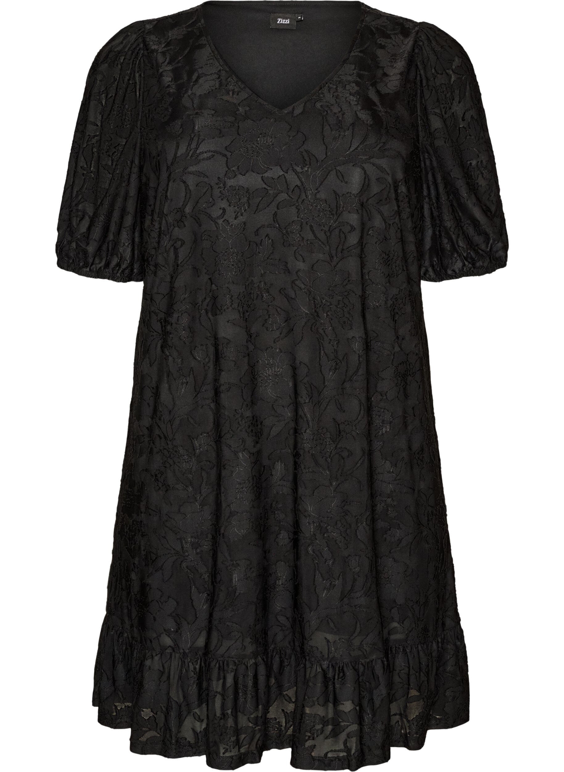 Robe &agrave; texture florale et bordure &agrave; volants