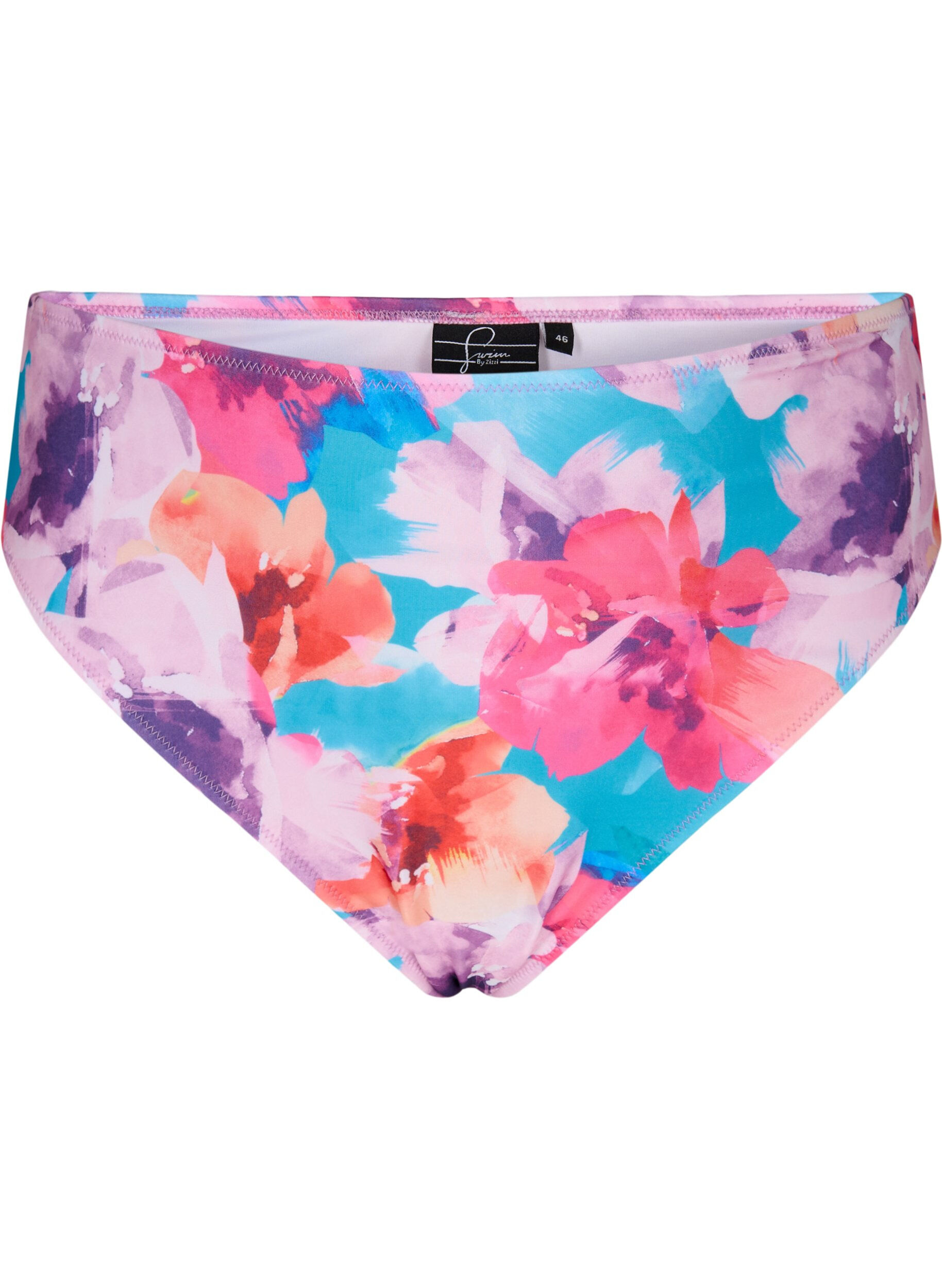 Zizzi Bas de bikini &agrave; imprim&eacute; et taille haute, Rose, Packshot image number 0