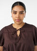 Blouse en coton avec lien &agrave; nouer et taille &eacute;lastiqu&eacute;e, Marron, Model image number 3