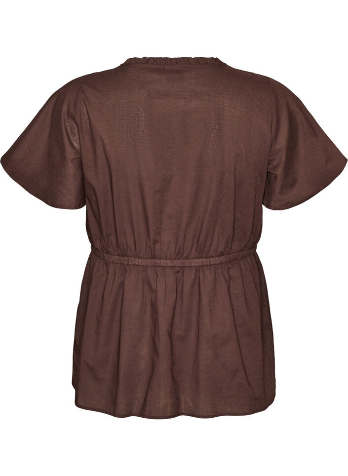 Blouse en coton avec lien &agrave; nouer et taille &eacute;lastiqu&eacute;e, Marron, Packshot image number 1