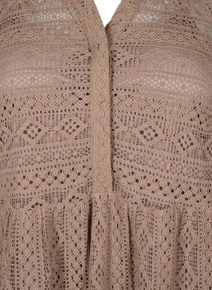 Robe courte en dentelle à manches 3/4, Fossil , Packshot image number 2