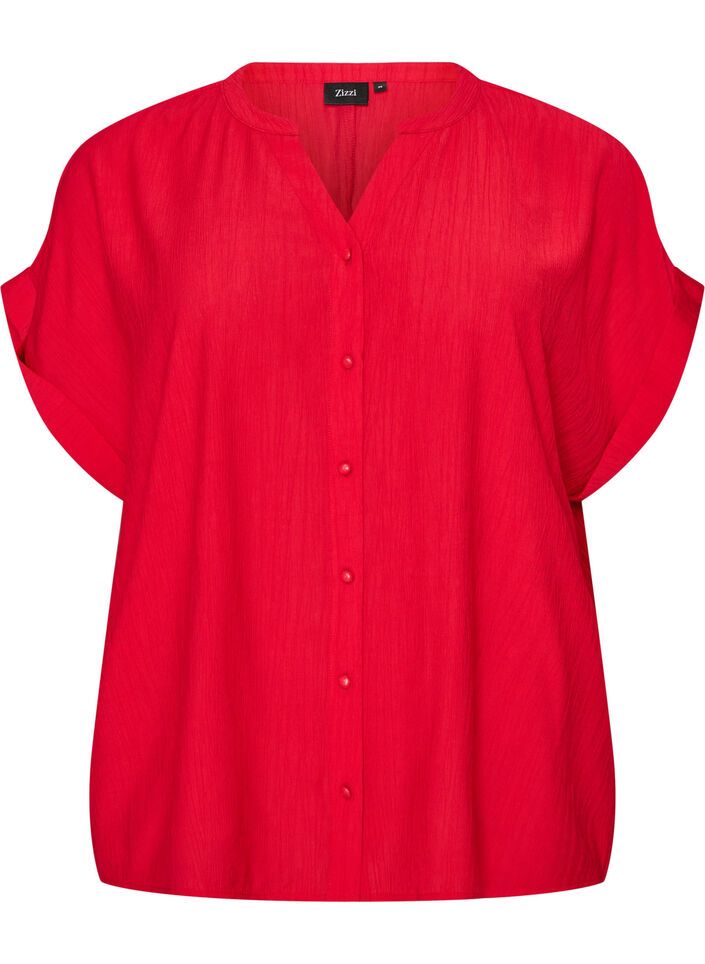 Blouse textur&eacute;e en viscose avec boutons, Rouge, Packshot image number 0