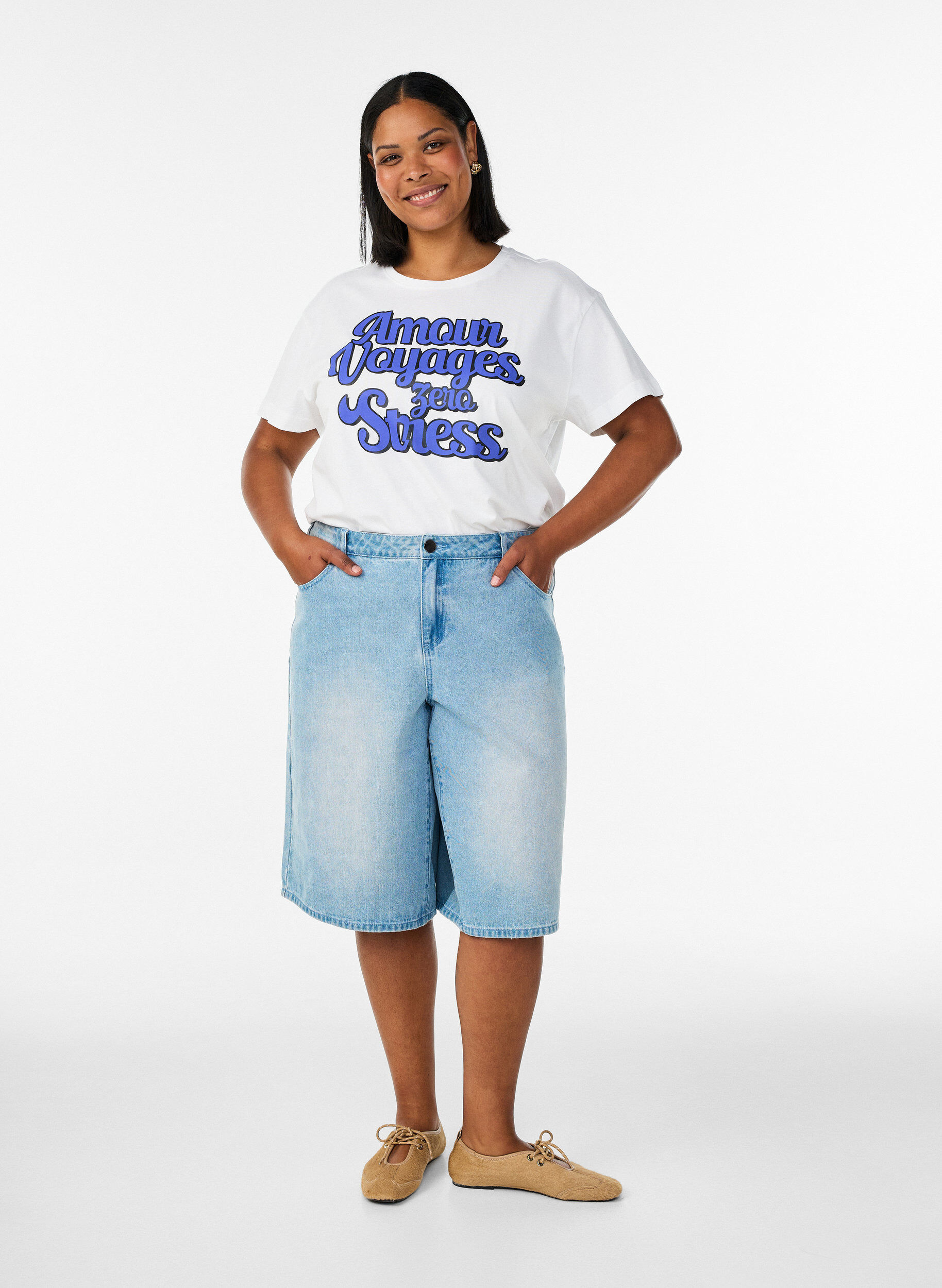 ZizziT-shirt en 100% coton avec manches courtes et imprim&eacute;, Blanc, Model image number 1