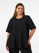 Blouse p&eacute;plum avec rayures paillet&eacute;es, Noir, Model image number 0