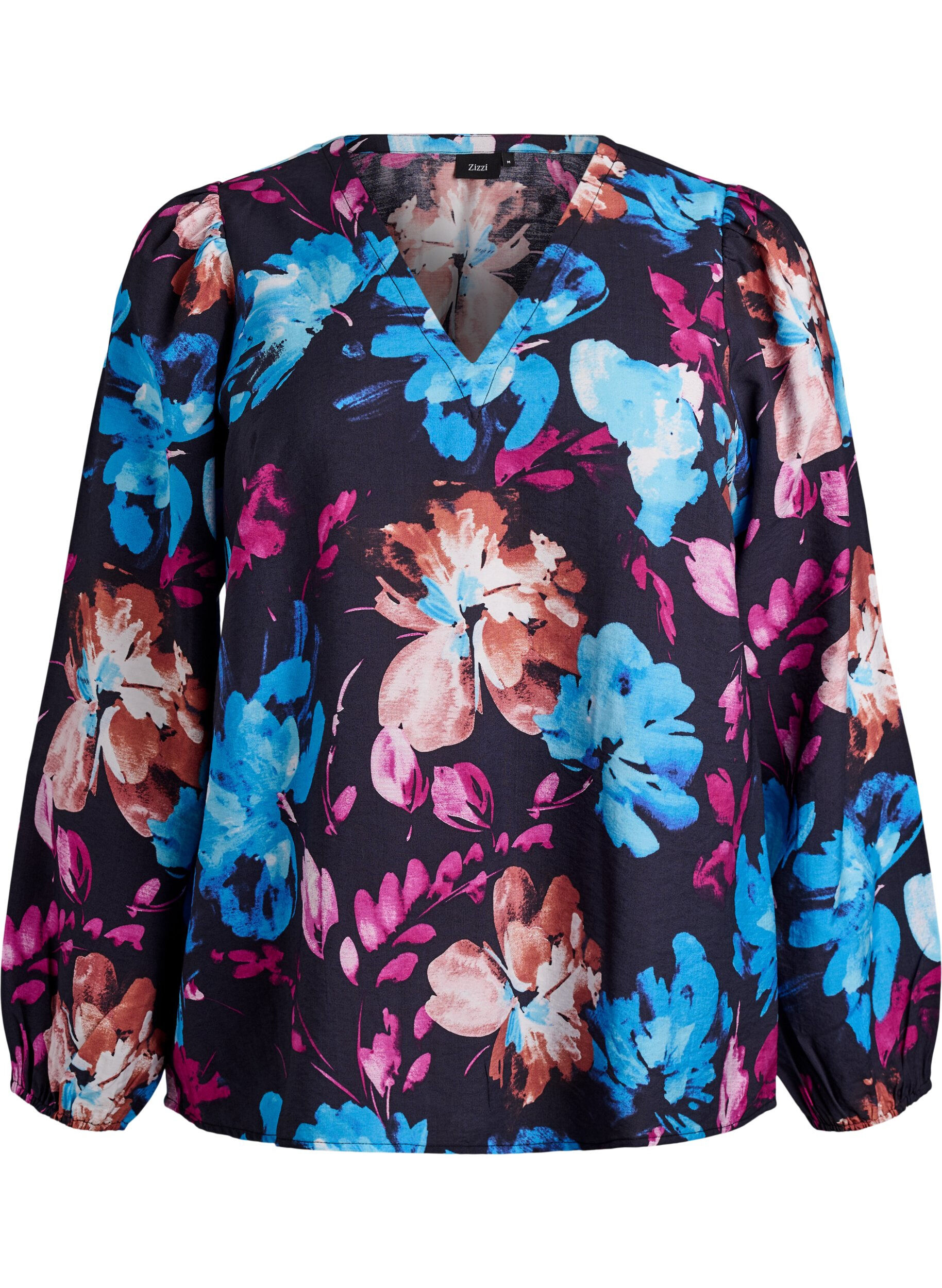 Blouse en viscose avec imprim&eacute; floral et manches longues