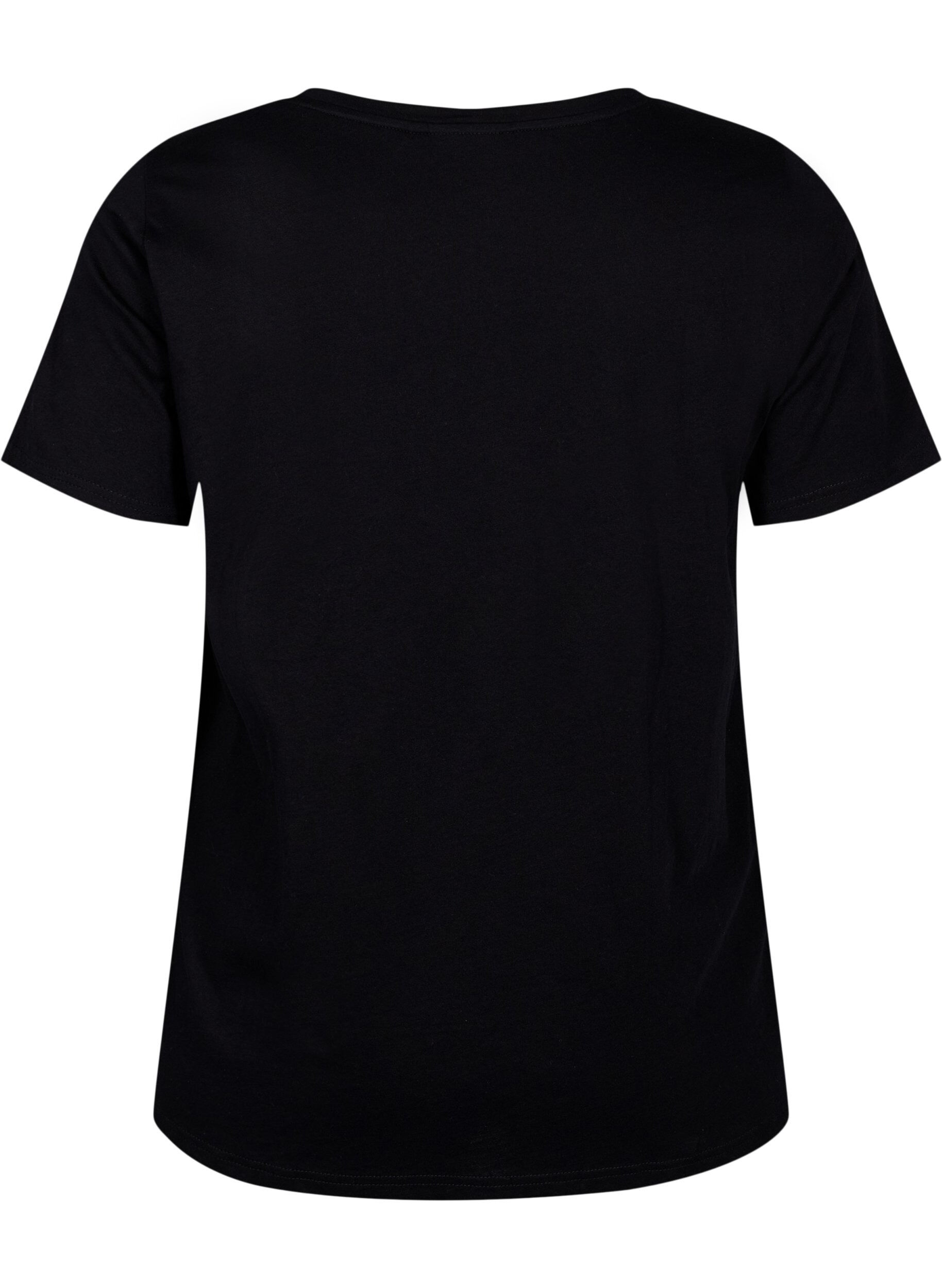 Zizzi T-shirt en coton avec motif, Black w. Face Foil, Packshot image number 1