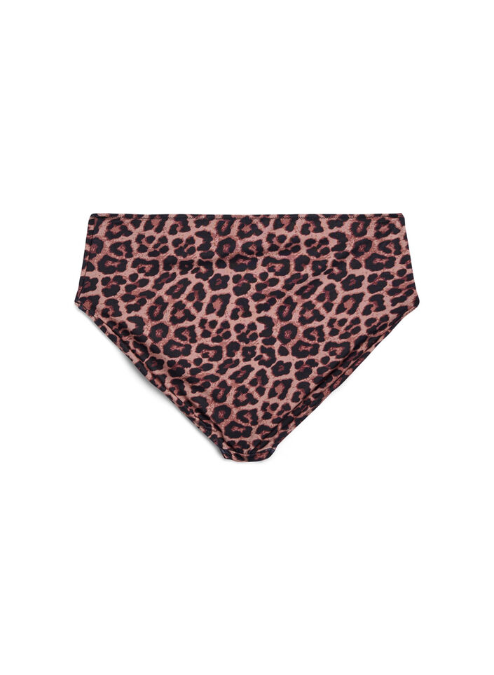 Culotte de bikini taille haute imprim&eacute; l&eacute;opard, Marron, Packshot image number 1