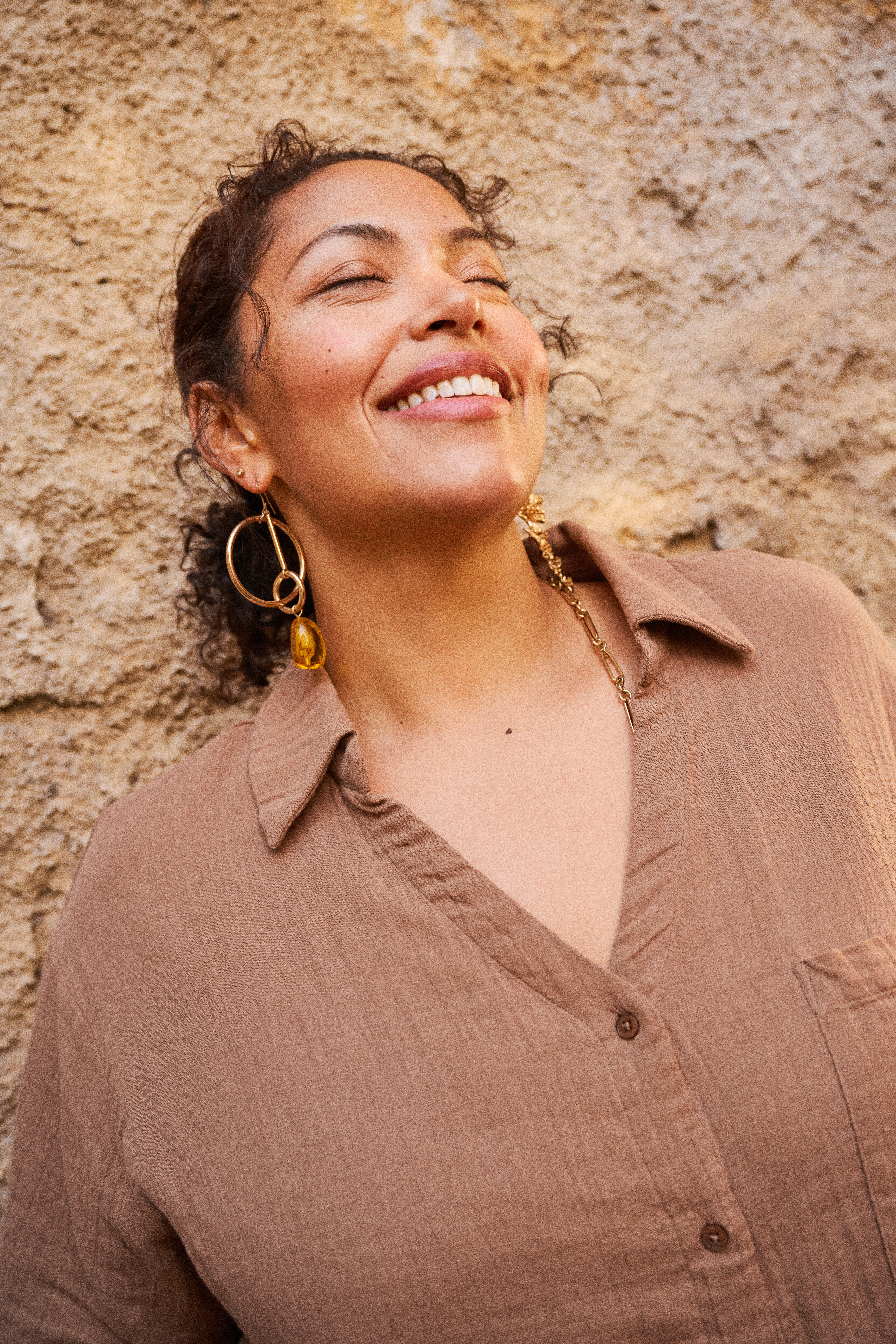 Zizzi Ensemble marron en mousseline de coton, , Model