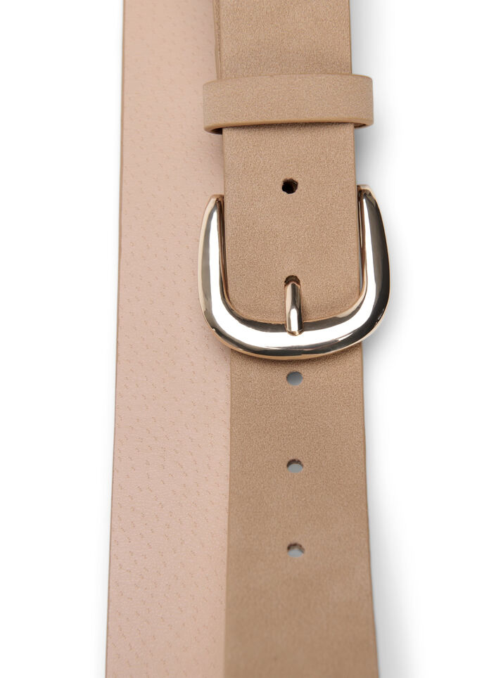 Ceinture en simili-cuir à boucle dorée, Beige, Packshot image number 3