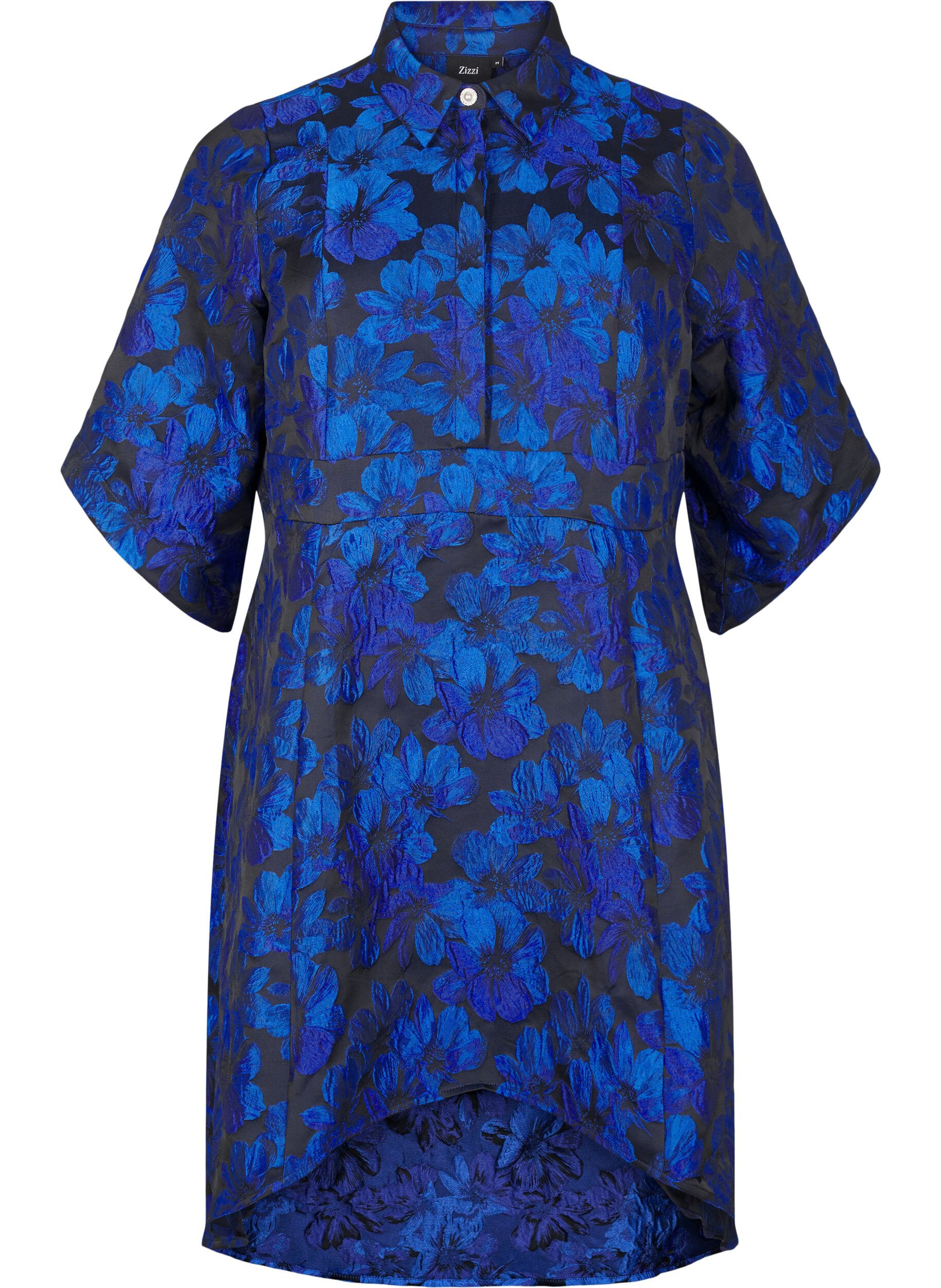 Zizzi Robe courte en jacquard avec manches 3/4, Black Blue, Packshot image number 0