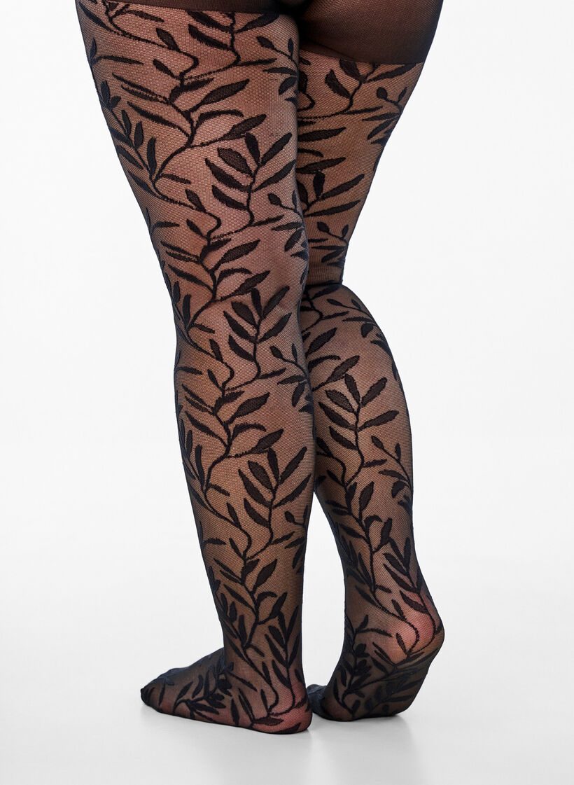 Collants 25 deniers avec des motifs de feuilles, Black, Model image number 2