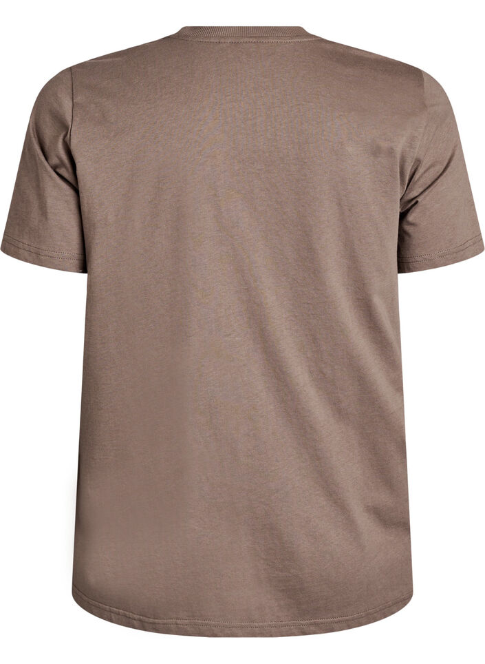 T-shirt basique en coton &agrave; col rond, Marron, Packshot image number 1