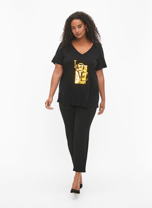 T-shirt à paillettes en coton, Black w. Love, Model image number 2