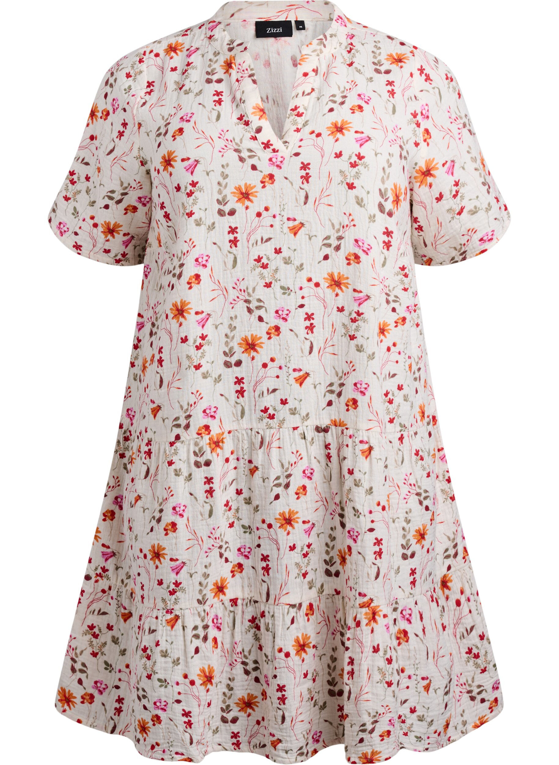 Zizzi Robe courte en mousseline de coton avec motif, Blanc, Packshot image number 0