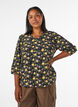 Blouse imprim&eacute;e en viscose avec manches 3/4, Noir, Model image number 0