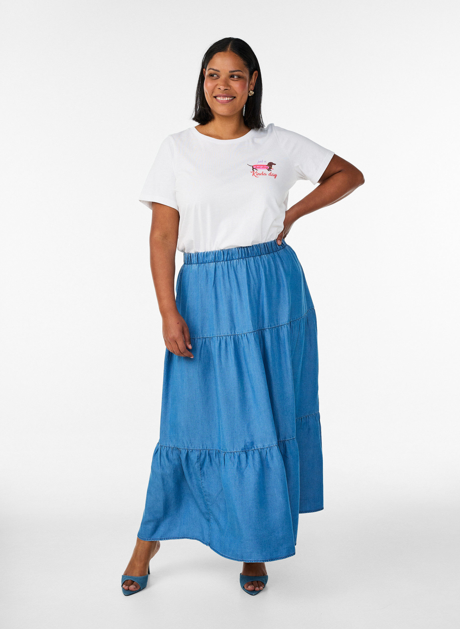 ZizziT-shirt en coton avec imprim&eacute; sur la poitrine, Blanc, Model image number 1