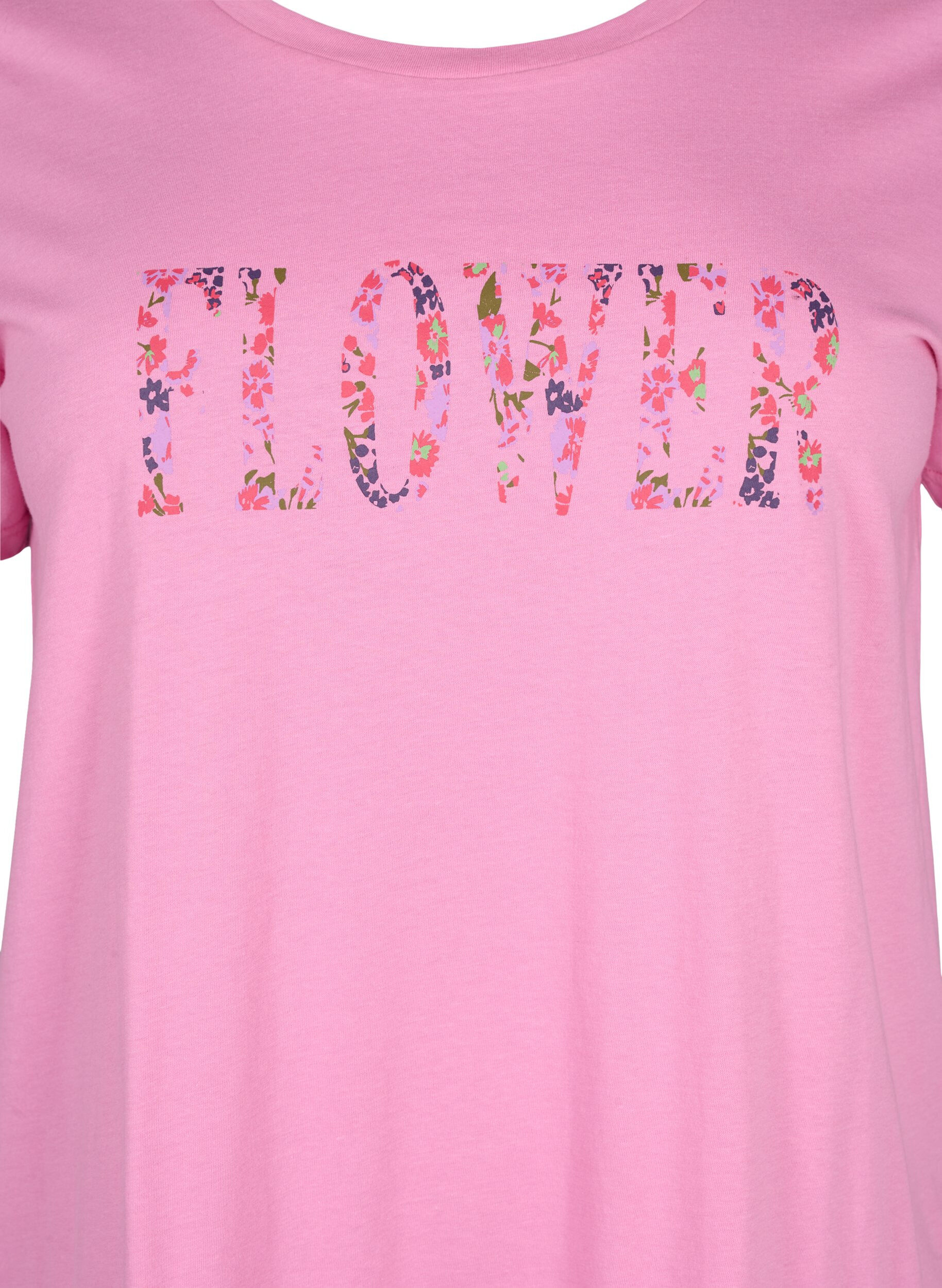 Zizzi T-shirt en coton avec imprim&eacute; texte, Rosebloom w. Flower, Packshot image number 2